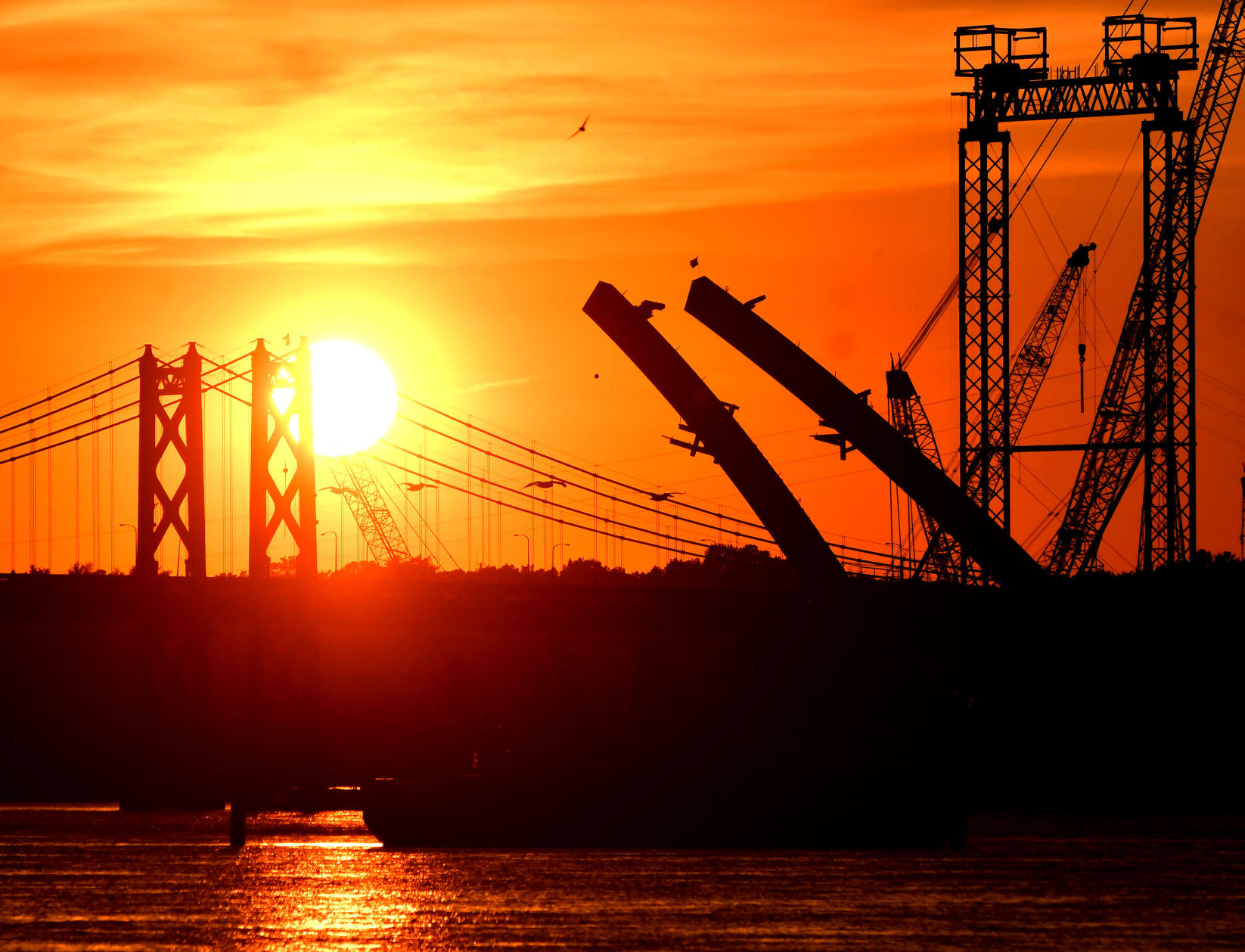 Sunset over the Interstate 74 bridges